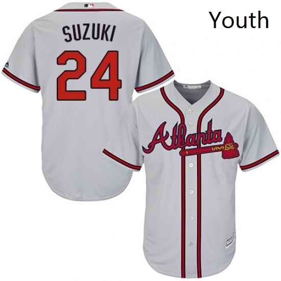 Youth Majestic Atlanta Braves 24 Kurt Suzuki Replica Grey Road Cool Base MLB Jersey